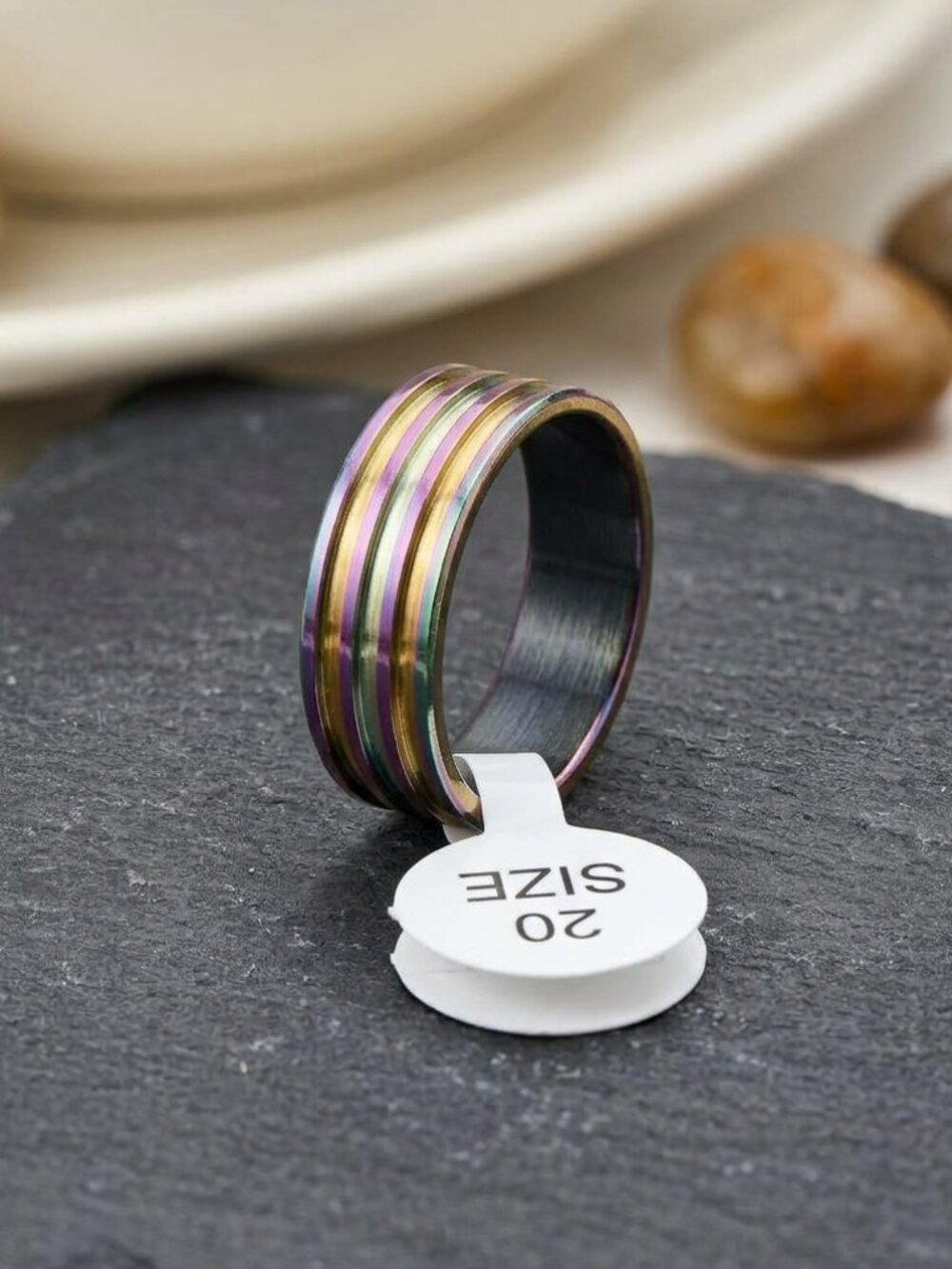 Iridescent Rainbow Stainless Steel Multi-Band Ring Size 10